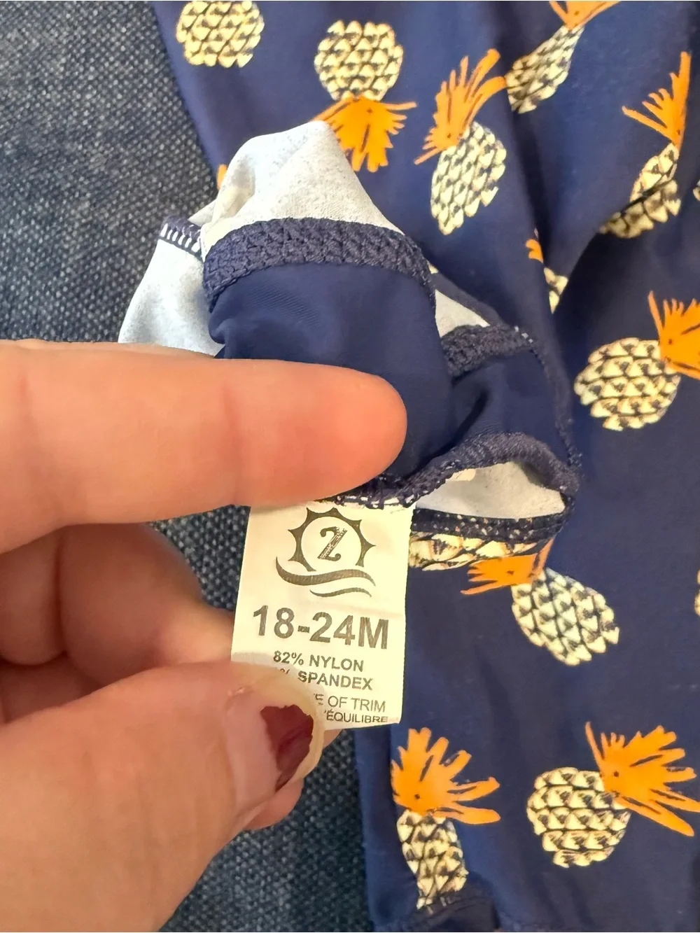 Navy Blue Pineapple Swimzip Full Body Swimsuit Long Sleeve Pants 18-24m UPF 50